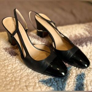 Franco Sarto Classy Black Patent Leather Mules